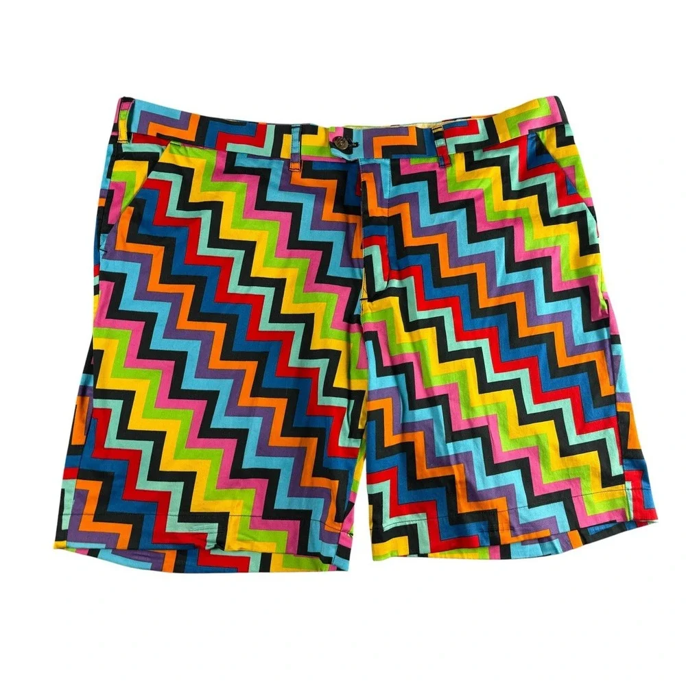LOUDMOUTH‎ Golf Shorts Mens 43 Multicolor Zigzag Loud Pattern Flat Front